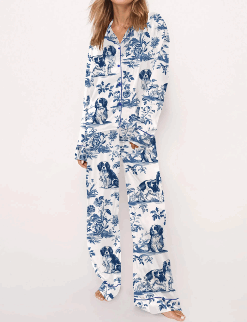 Cavalier King Charles Spaniel Silky Satin Pajama Set For Women - Image 3