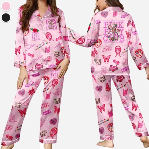 Pink Pony Club Satin Pajamas Set, I'm Gonna Keep On Dancing PJS, Sapphic Lesbian Pride Music Pajamas