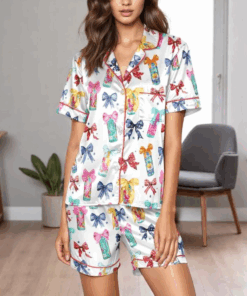 Alani Nu Energy Drink July 4th USA Flag Coquette Bow Satin Pajama Set