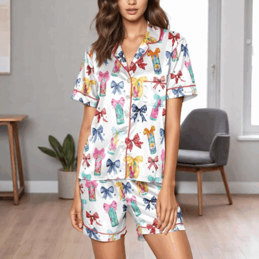 Alani Nu Energy Drink July 4th USA Flag Coquette Bow Satin Pajama Set