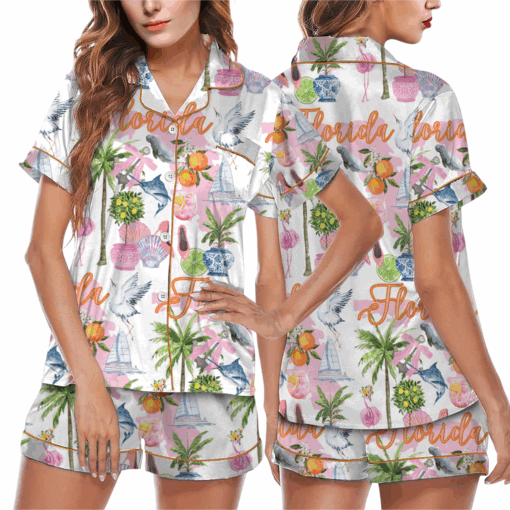 Florida Preppy Silky Satin Pajama Set For Women