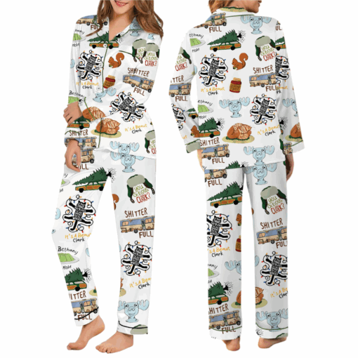 It's A Beaut Clark Christmas Vacation Satin Pajama Set For Women, Print Comfy Satin Sleepwear & Loungewear Pjs - Image 5