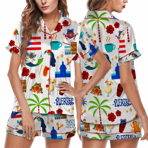 Puerto Rico Vacation Satin Pajama Set For Women