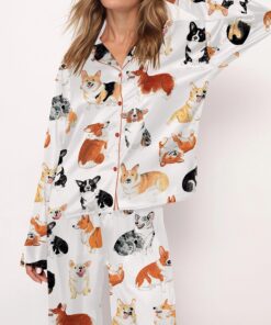 Corgi Print Satin Pajama Set For Women