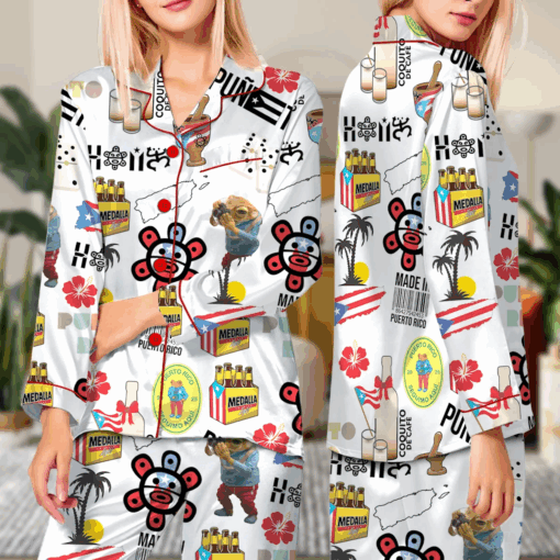 Puerto Rico Satin Pajama Set For Women - Image 2