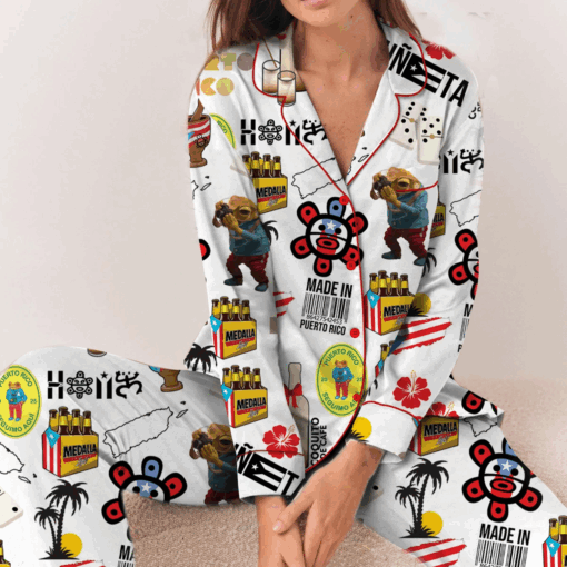 Puerto Rico Satin Pajama Set For Women - Image 3