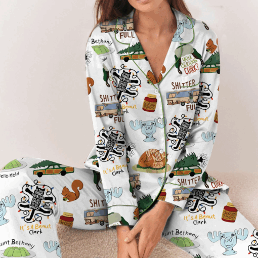 It's A Beaut Clark Christmas Vacation Satin Pajama Set For Women, Print Comfy Satin Sleepwear & Loungewear Pjs - Image 6