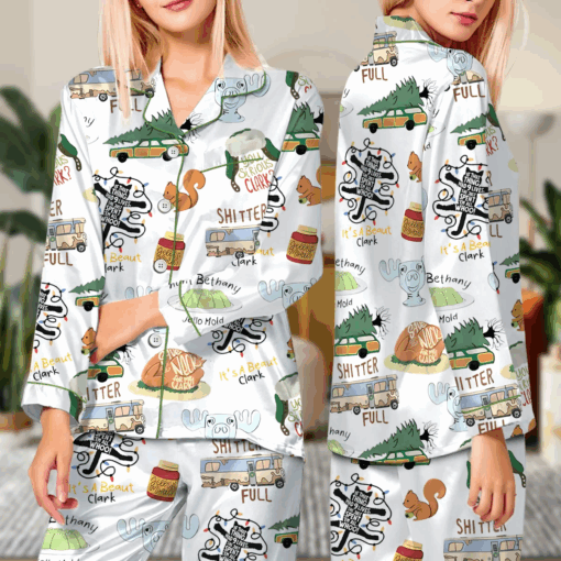 It's A Beaut Clark Christmas Vacation Satin Pajama Set For Women, Print Comfy Satin Sleepwear & Loungewear Pjs - Image 4