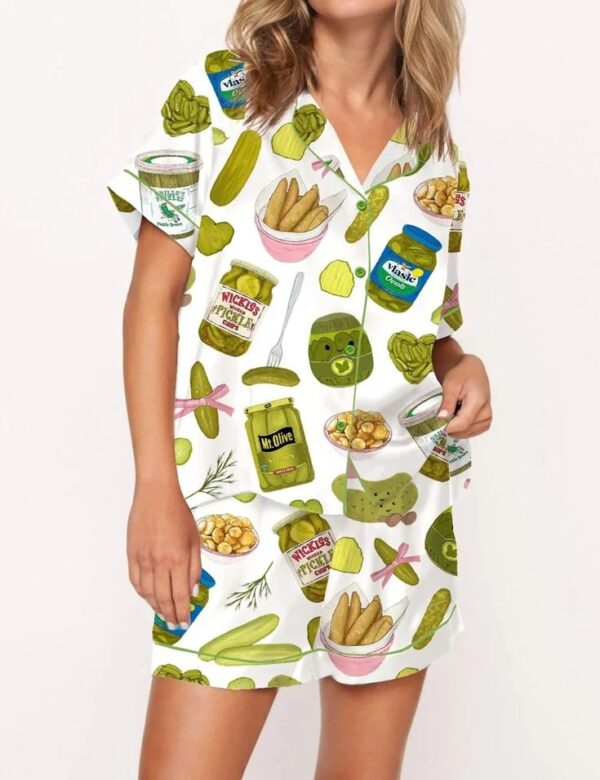 Trendy Watercolor Bows Pajama Set For Women, Print Comfy Satin Sleepwear & Loungewear Pjs
