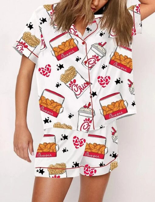 Coquette Fried Food Satin Pajama Set For Women Print Comfy Satin Sleepwear & Loungewear Pjs - Image 2