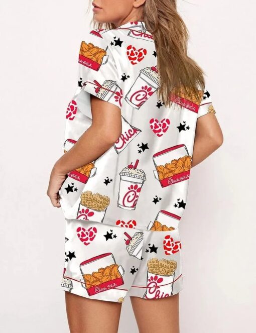 Coquette Fried Food Satin Pajama Set For Women Print Comfy Satin Sleepwear & Loungewear Pjs - Image 3