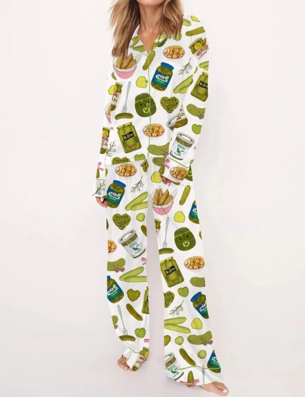 Trendy Watercolor Bows Pajama Set For Women, Print Comfy Satin Sleepwear & Loungewear Pjs - Image 5