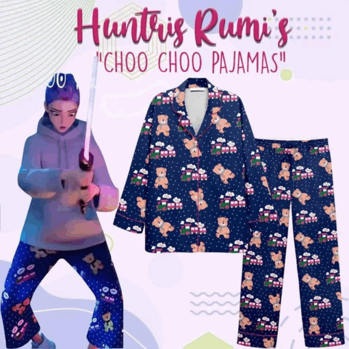 Kpop Demon Hunters Rumi Choo Choo Satin Pajamas Set, Rumi Kpop Demon Hunters Sleepwear - Image 4