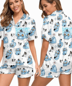 Kpop Demon Hunters Tiger Satin Pajama Set, Derpy the Tiger & Bird Sleepwear