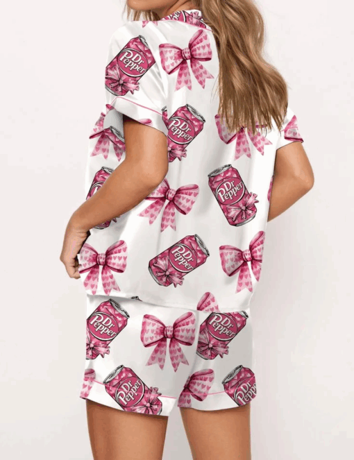 Pink Coquette Pepper Drink Satin Pajama Set For Women - Image 2
