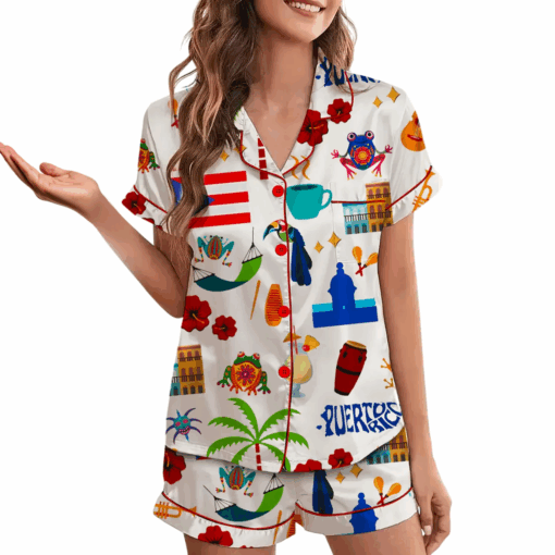 Puerto Rico Vacation Satin Pajama Set For Women - Image 3
