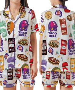 Taco Bell Satin Pajamas Set For Women, Long Comfy Sleep, Comfort Pajama Set Gift