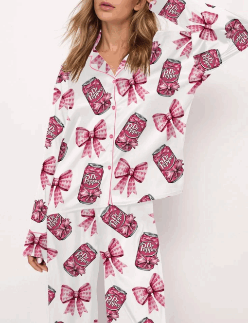 Pink Coquette Pepper Drink Satin Pajama Set For Women - Image 5