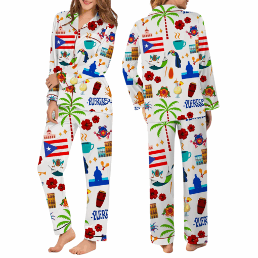Puerto Rico Vacation Satin Pajama Set For Women - Image 4