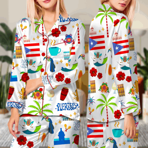 Puerto Rico Vacation Satin Pajama Set For Women - Image 6