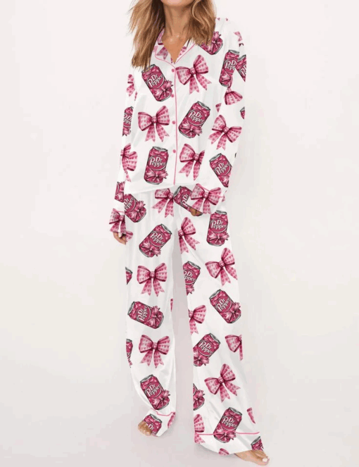 Pink Coquette Pepper Drink Satin Pajama Set For Women - Image 6
