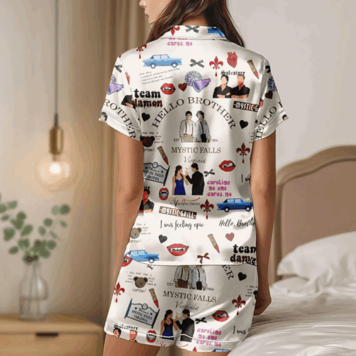 Vampire Diaries Satin Pajamas Shorts, Hello Brother Sleepwear, Movie Pajamas Set - Image 3