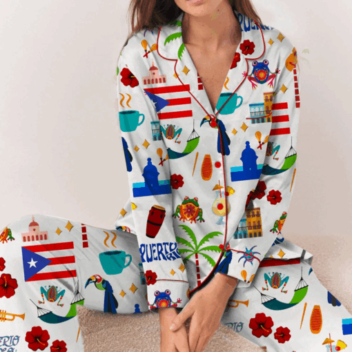 Puerto Rico Vacation Satin Pajama Set For Women - Image 5
