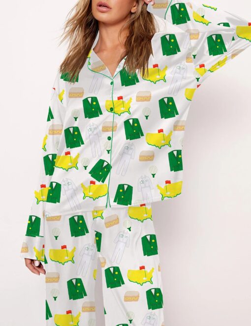 Green Coat Graphic Satin Pajama Set