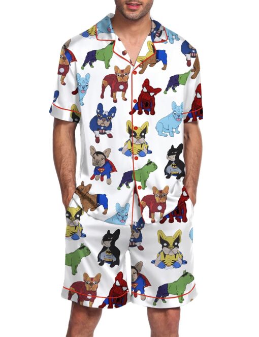 French Bulldog Superhero Men's Satin Pajama Set