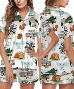It's A Beaut Clark Christmas Vacation Satin Pajama Set For Women, Print Comfy Satin Sleepwear & Loungewear Pjs