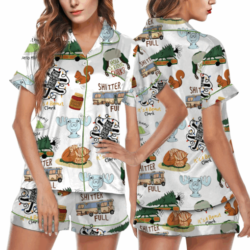 It's A Beaut Clark Christmas Vacation Satin Pajama Set For Women, Print Comfy Satin Sleepwear & Loungewear Pjs