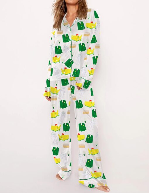 Green Coat Graphic Satin Pajama Set - Image 2