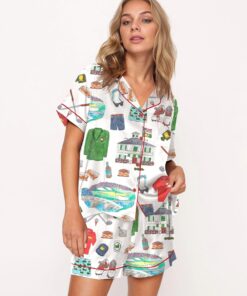 Sports Life Diary Graphic Satin Pajama Set
