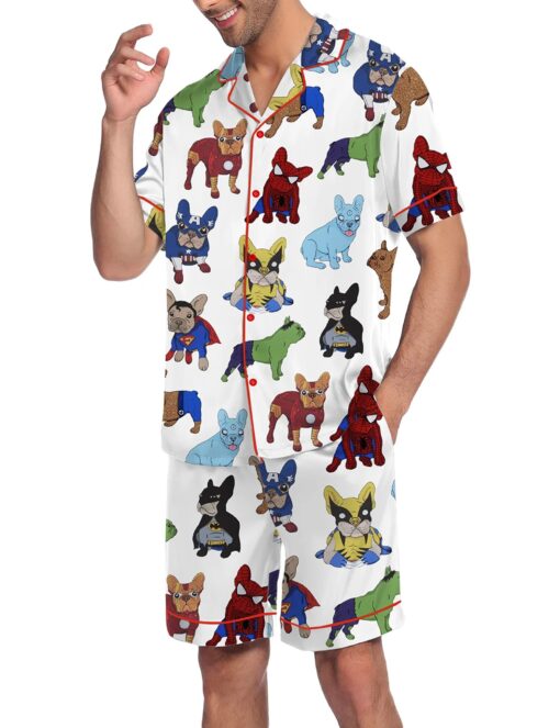 French Bulldog Superhero Men's Satin Pajama Set - Image 2