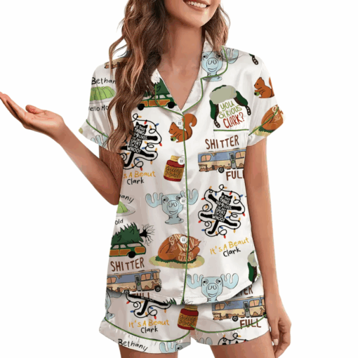 It's A Beaut Clark Christmas Vacation Satin Pajama Set For Women, Print Comfy Satin Sleepwear & Loungewear Pjs - Image 3