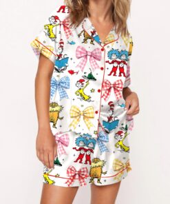 Coquette Cartoon Reading Satin Pajama Set For Women