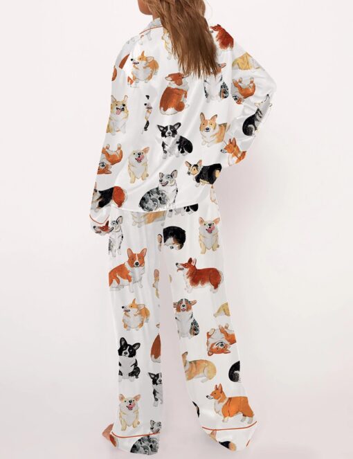 Corgi Print Satin Pajama Set For Women - Image 2