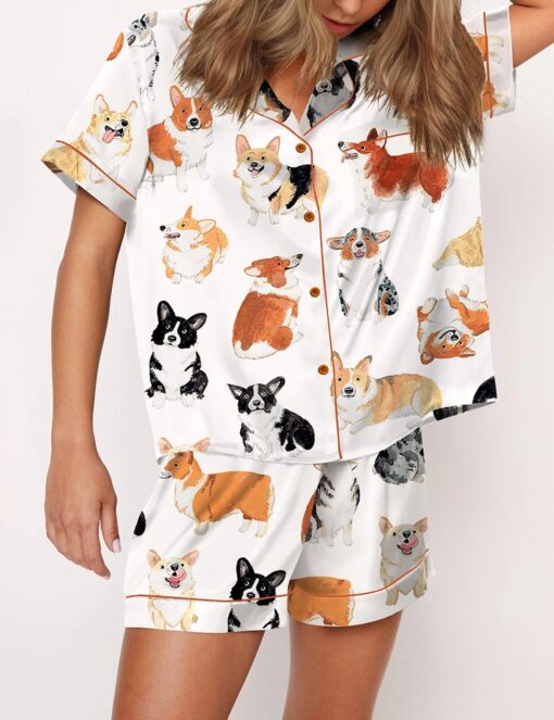 Corgi Print Satin Pajama Set For Women - Image 5