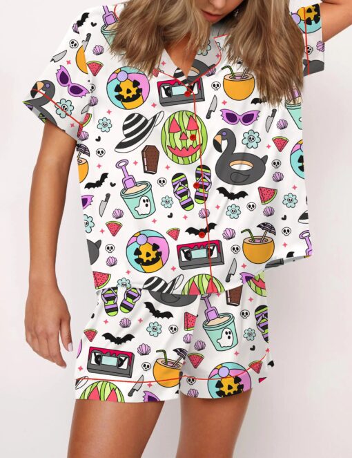 Summerween Halloween Spooky Silky Satin Pajama Set For Women - Image 2