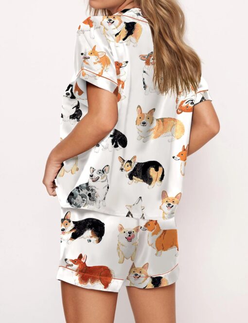 Corgi Print Satin Pajama Set For Women - Image 7