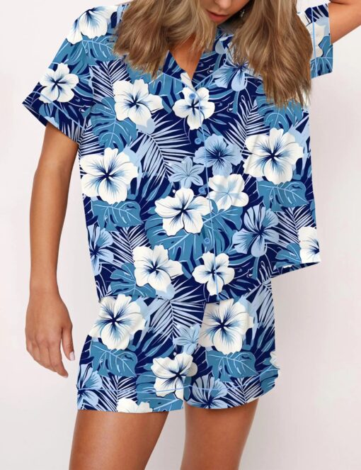 Hawaiian Floral Silky Satin Pajama Set For Women - Image 2
