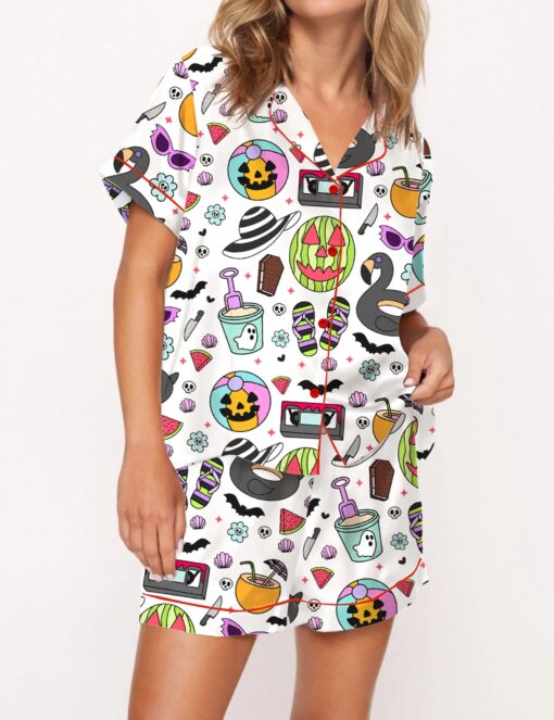 Summerween Halloween Spooky Silky Satin Pajama Set For Women