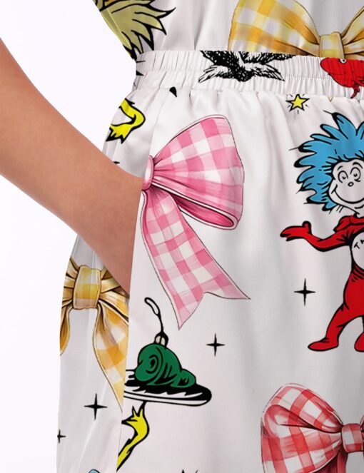 Coquette Cartoon Reading Satin Pajama Set For Women - Image 3