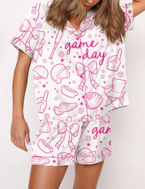 Baseball Game Day Silky Satin Pajama Set For Women - Image 2