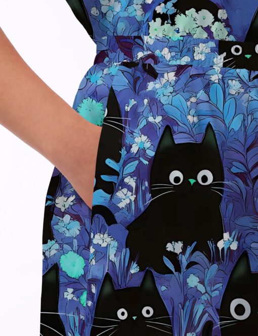 Black Cats Silky Satin Pajama Set For Women - Image 4