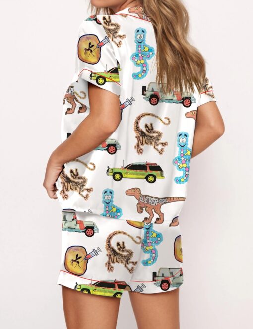 Jurassic Dinosaurs World Silky Satin Pajama Set For Women - Image 5