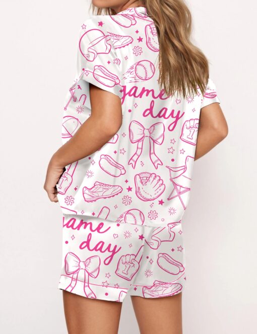 Baseball Game Day Silky Satin Pajama Set For Women - Image 4