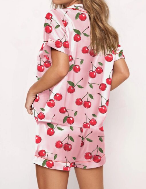 Cherries Silky Satin Pajama Set For Women - Image 5