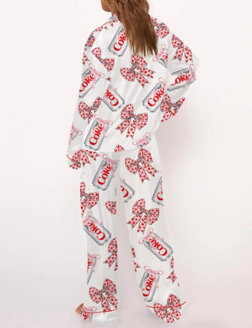Diet Drinks Pink Bow Coquette Satin Pajama Set For Women - Image 3