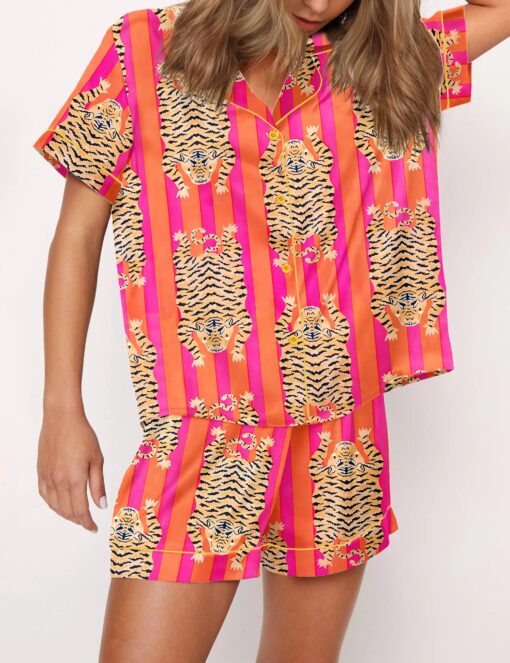 Tiger Print Silky Satin Pajama Set For Women - Image 2